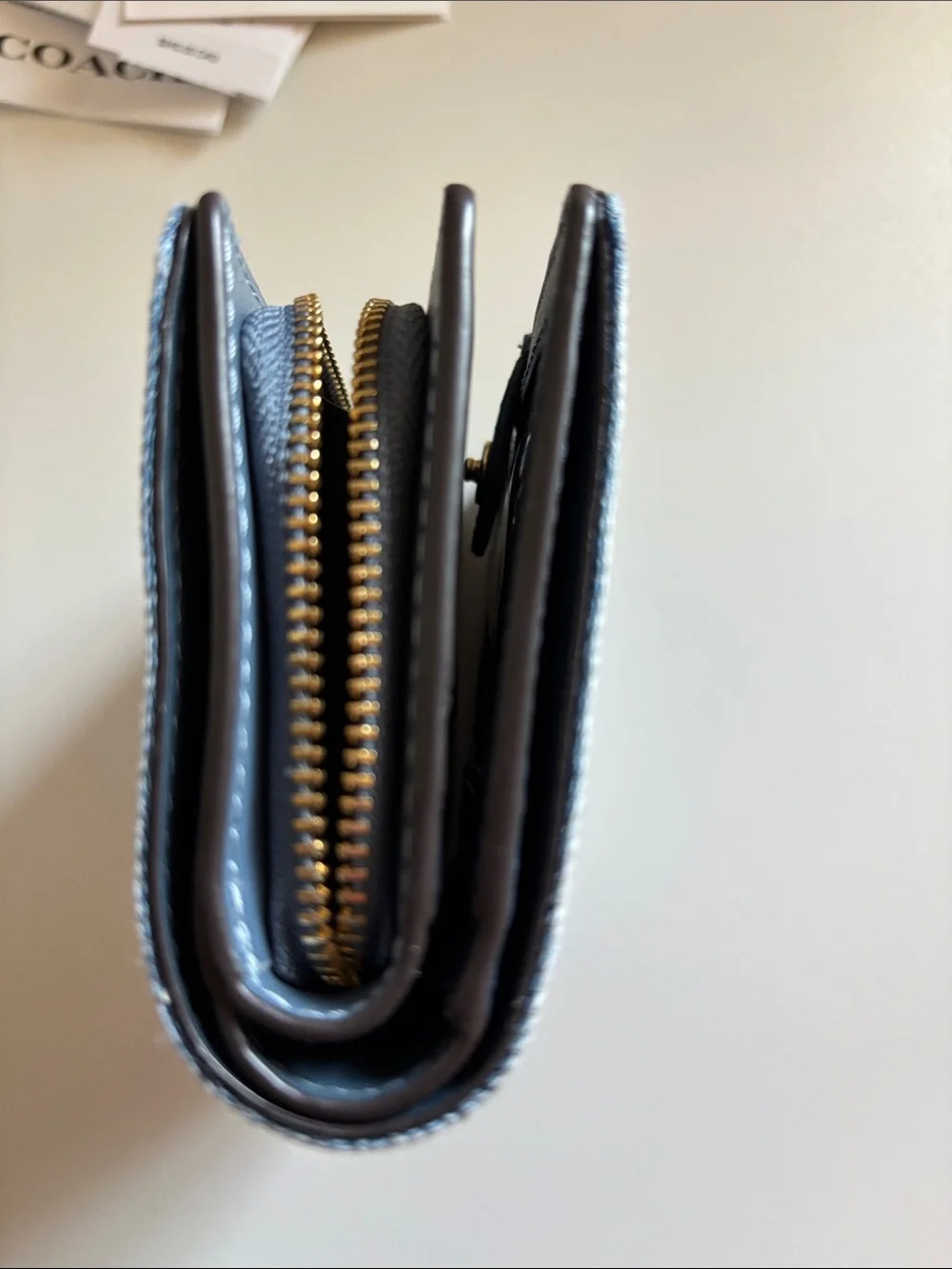 Coach Outlet Snap Wallet In Loved Denim With Charm